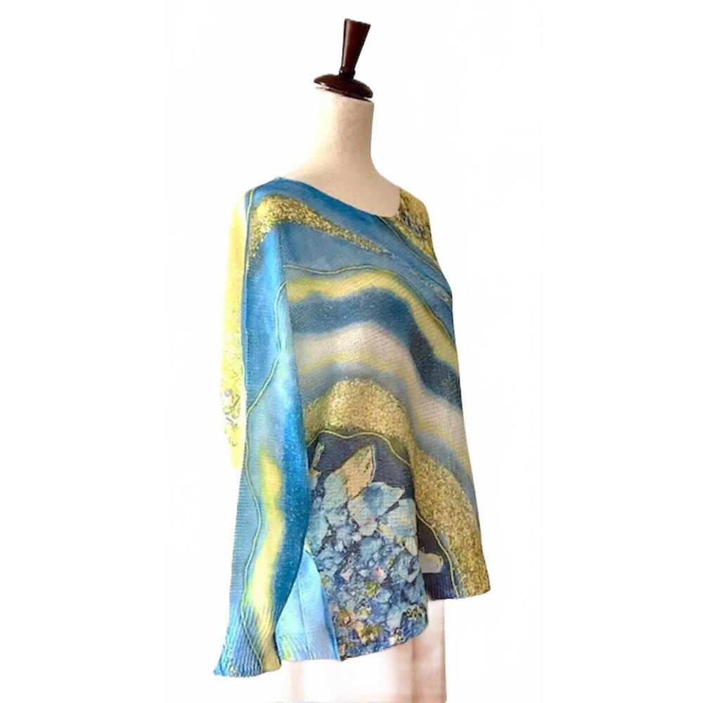 NEW LOOWIE women's umbrella round knit printed sweater in blue - Picture 3 of 4
